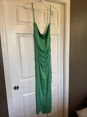 Zara Green Satin Draped Maxi Slip Dress